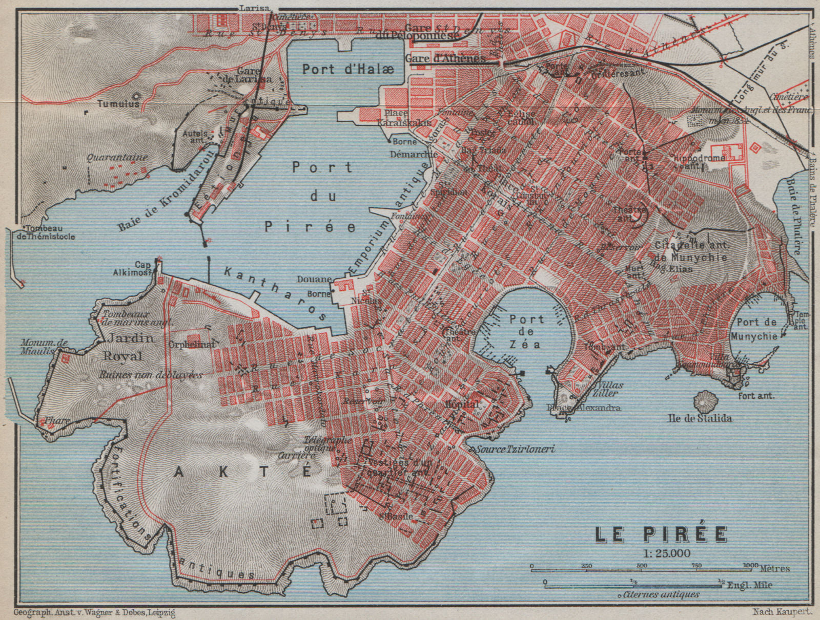 PIRAEUS antique town city plan. σχέδιο πόλης. Athens. Greece. 1909 old map